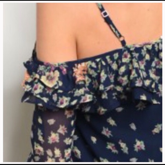 Loveriche boho off shoulder navy dress. Ruffles - Picture 5 of 7